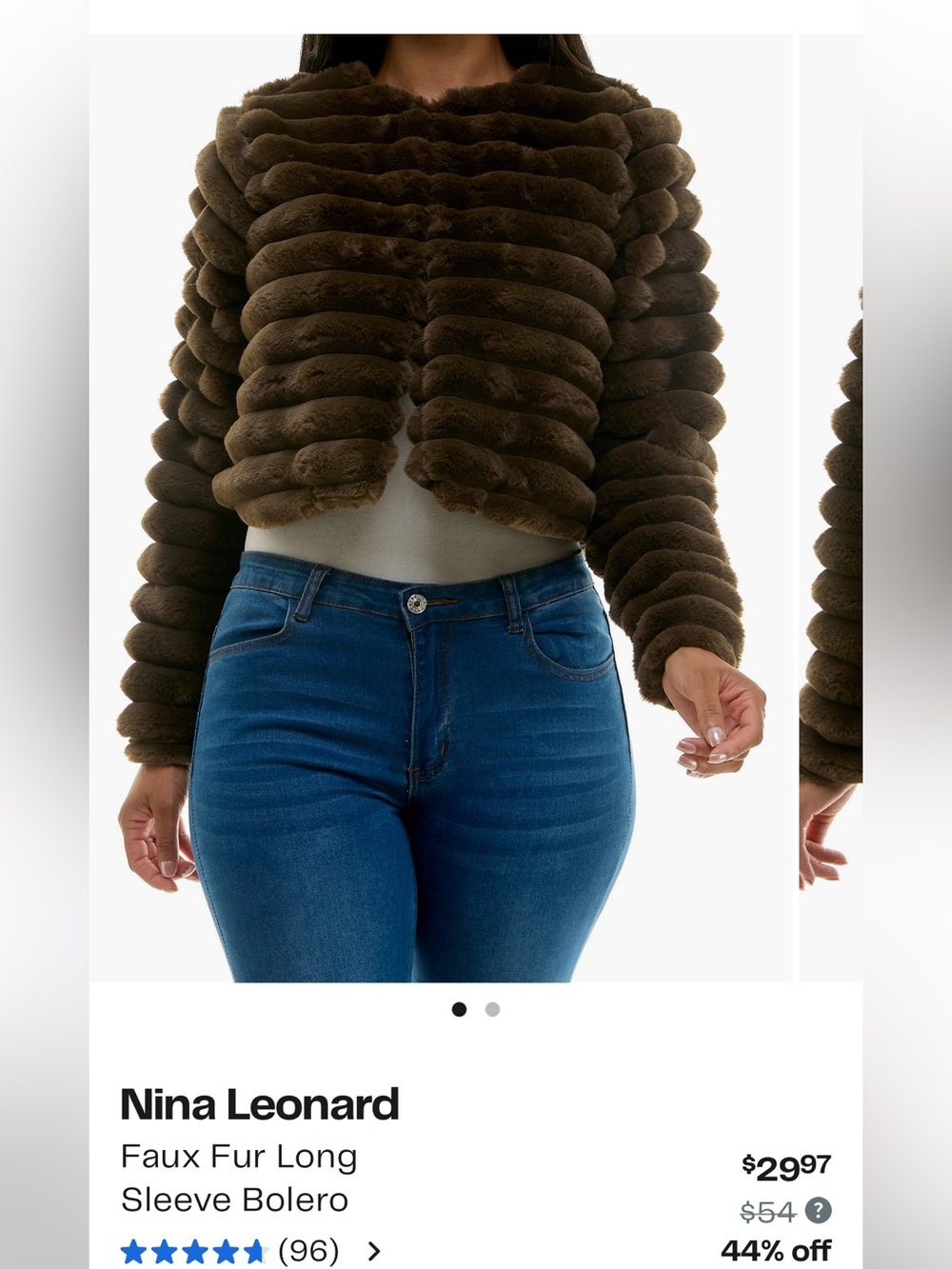 Nina Leonard Dark Brown Faux Fur Cropped Bolero Jacket